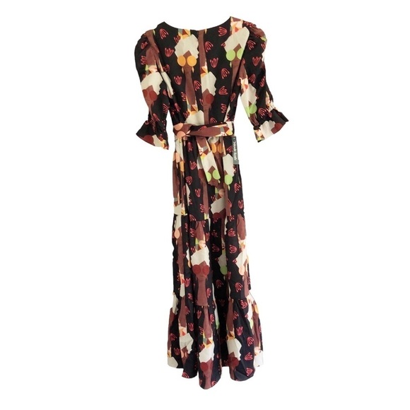 Hutch X ModCloth Dress Let’s Go Boho Brown Black Multi Maxi Size 4 - Picture 4 of 16